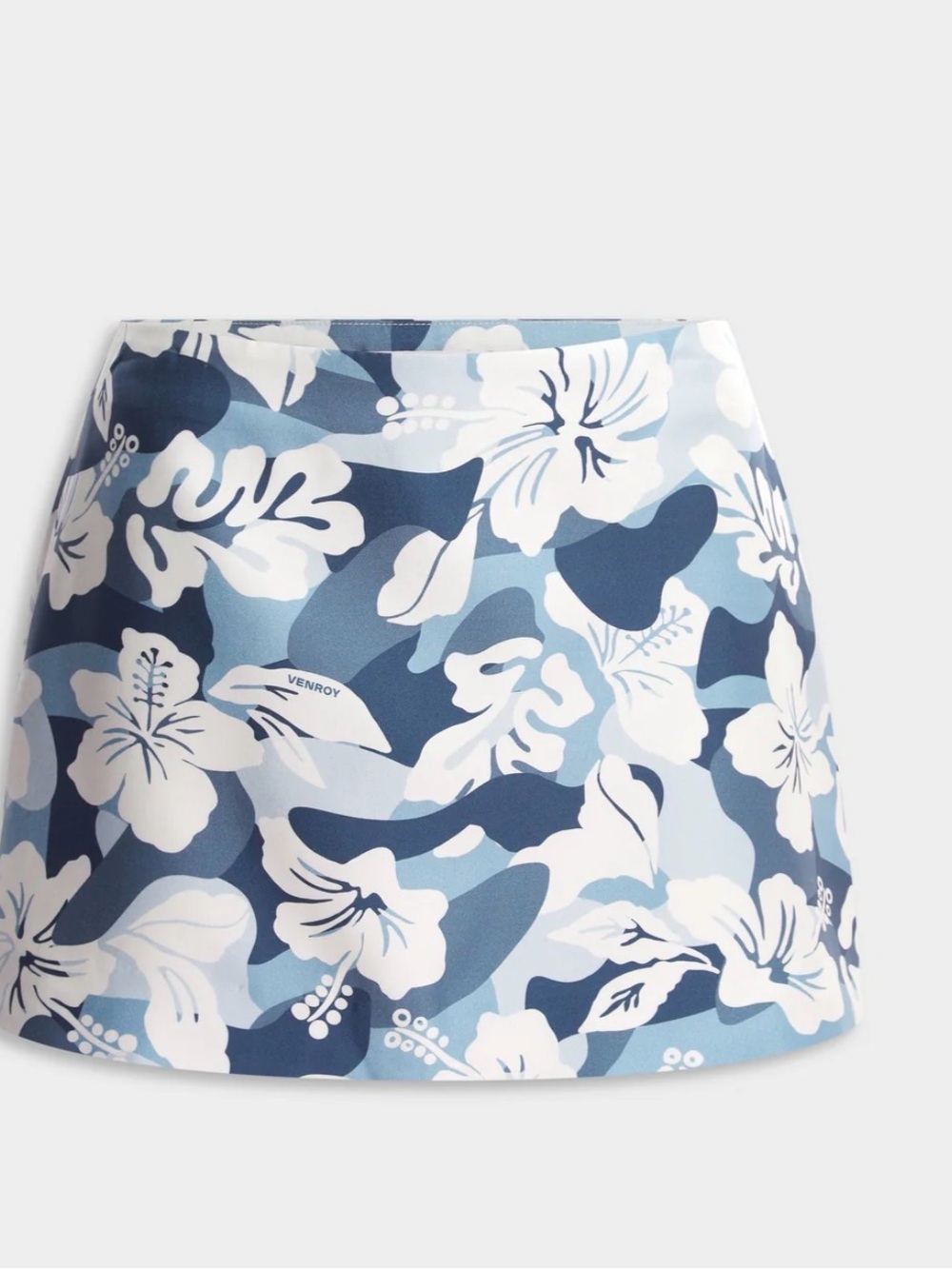 Venroy Women’s Sz M silk Blue Hibiscus Camo Mini Skirt.